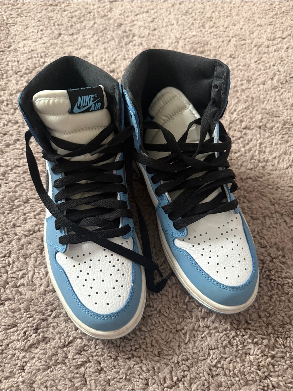 Jordan Kids' High-Top Sneakers in White and Light Blue - Picture 2 of 3